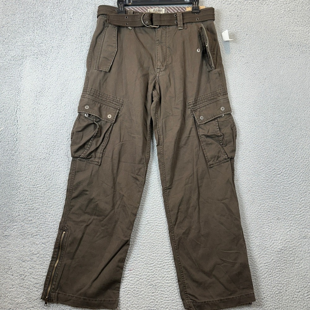 Vintage Old Navy Cargo Pants Mens 32X32 Brown Y2K Belted Ankle Zip Utility EUC